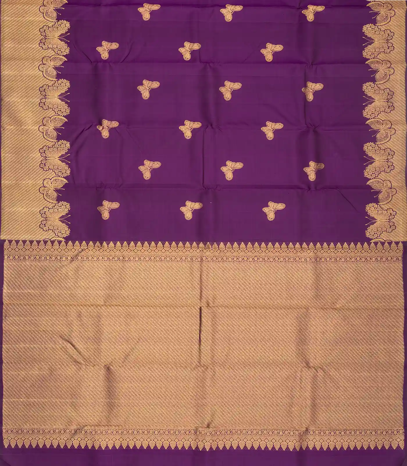 Magenta Handloom Kanchipuram Silk Saree With Butter Fly Buttas