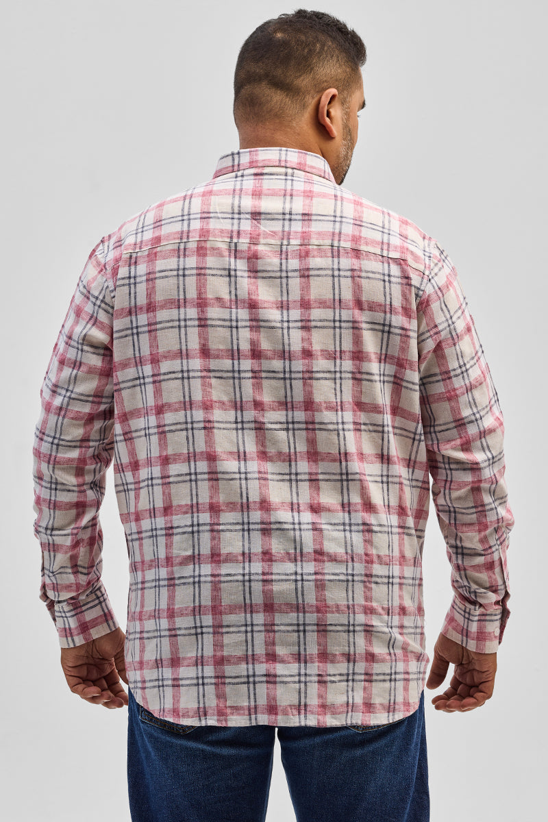 Red Checks Linen Blend Shirt