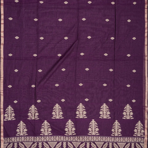 Magenta Handloom Bengal Cotton Saree With Floral Buttas