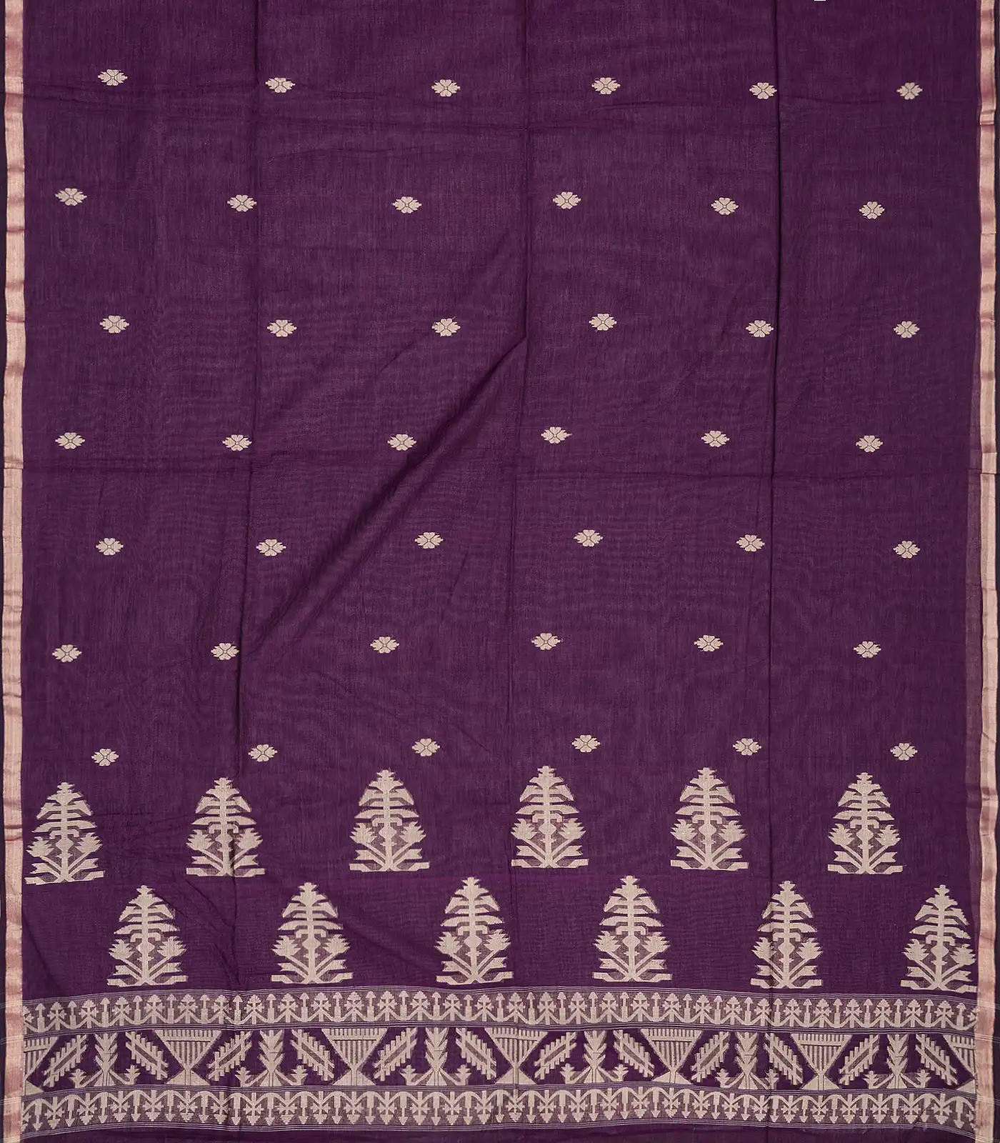 Magenta Handloom Bengal Cotton Saree With Floral Buttas