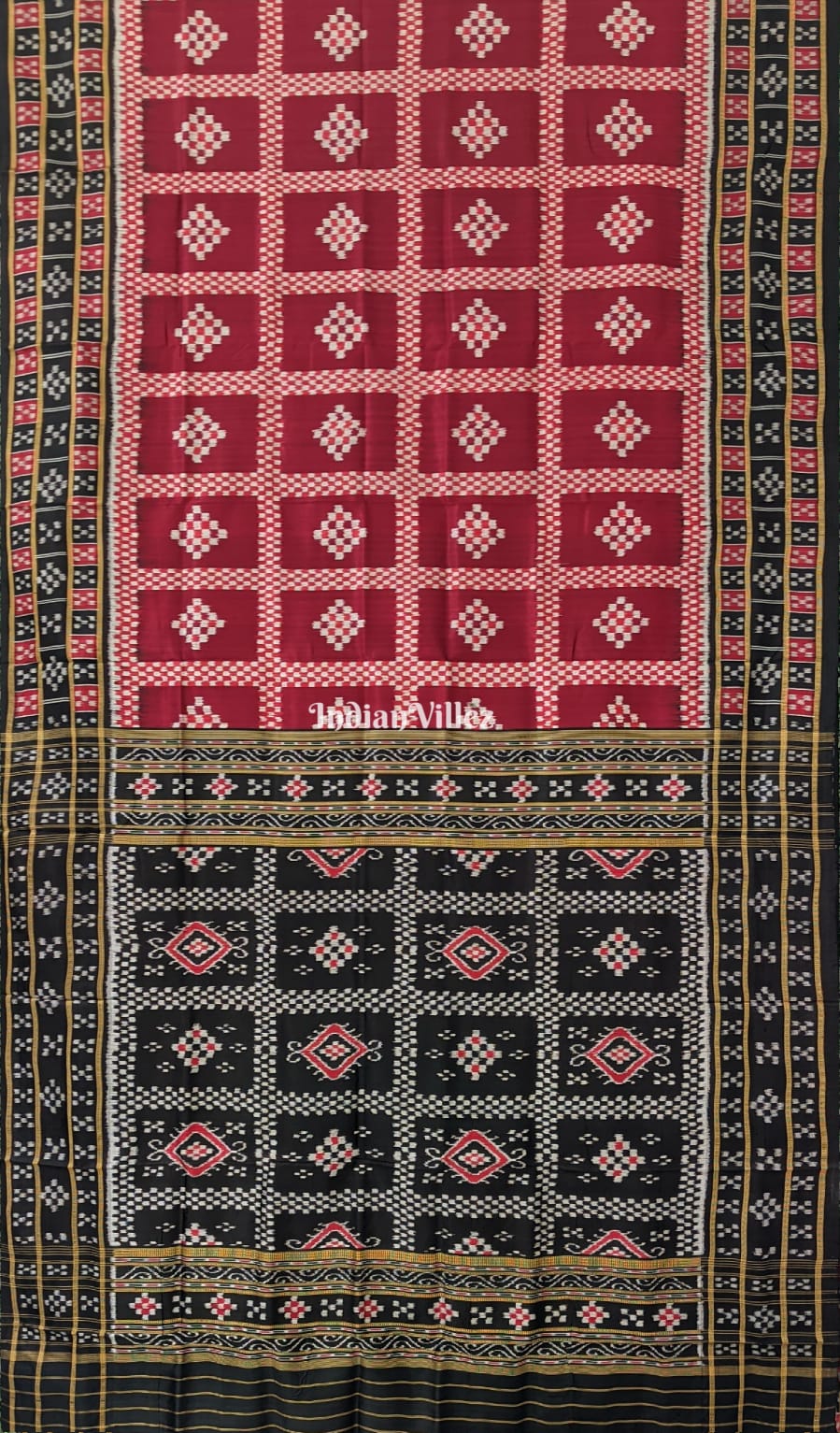 Maroon Pasapali Odisha Ikat Khandua Silk Saree