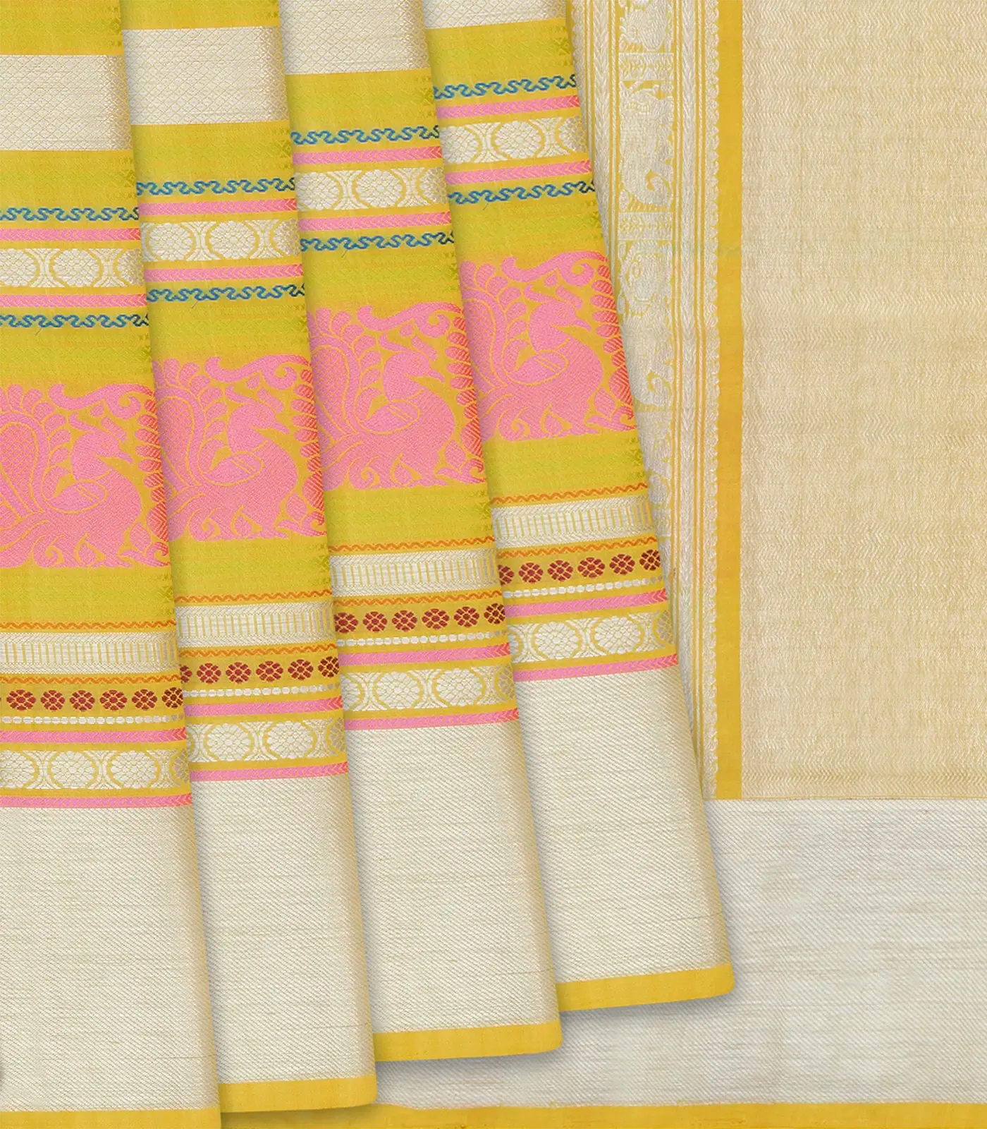 Lime Yellow Handloom Chirala Soft Silk Saree With Annam Motifs-Yellow