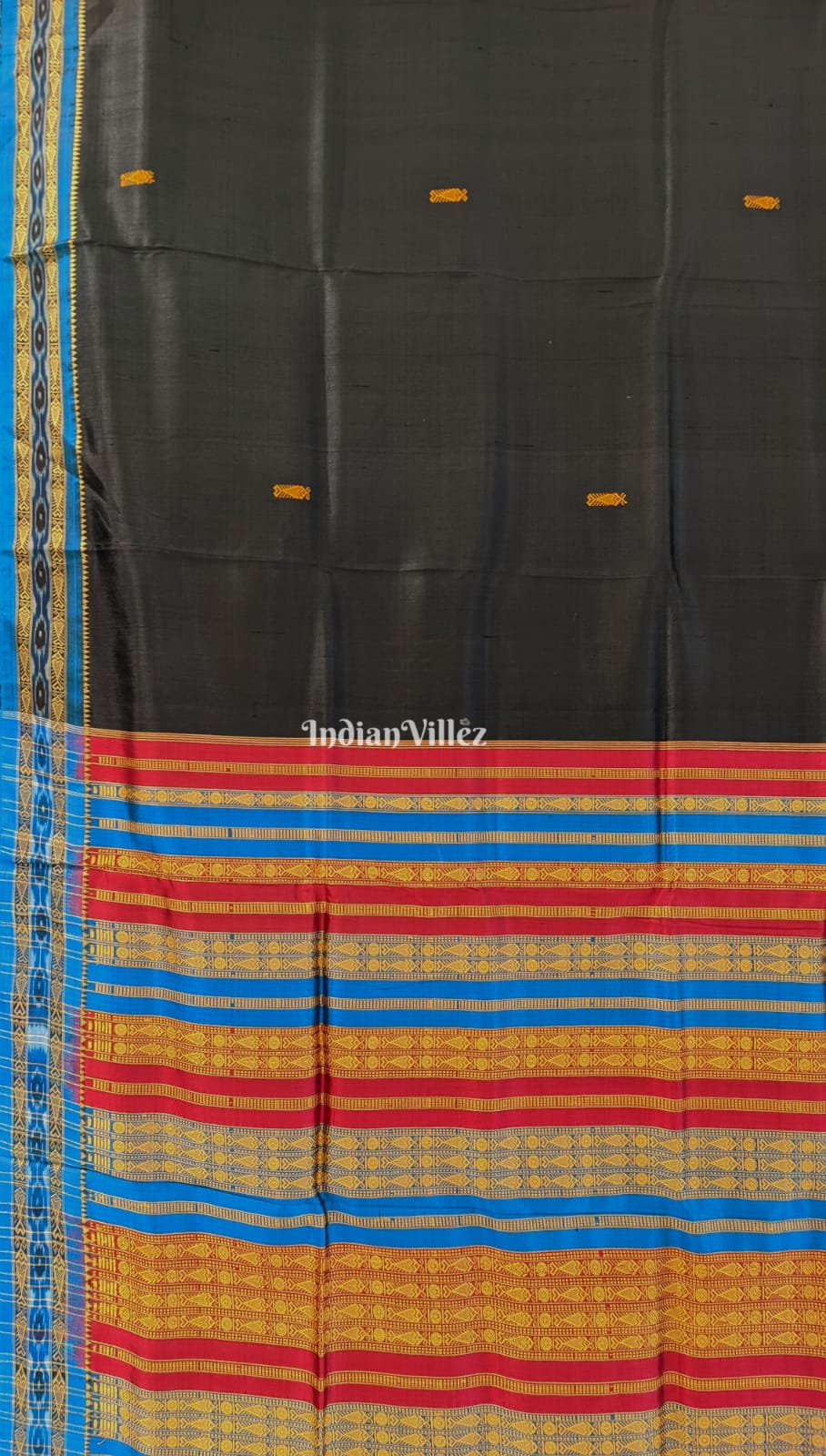 Black Fish Motif Odisha Ikat Khandua Silk Saree