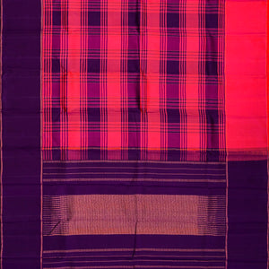 Hot Pink Handloom Kanchipuram Silk Saree With Checks