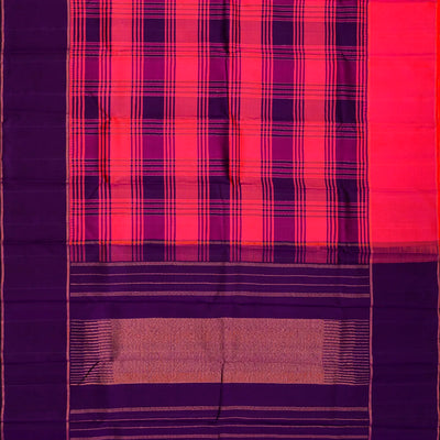 Hot Pink Handloom Kanchipuram Silk Saree With Checks