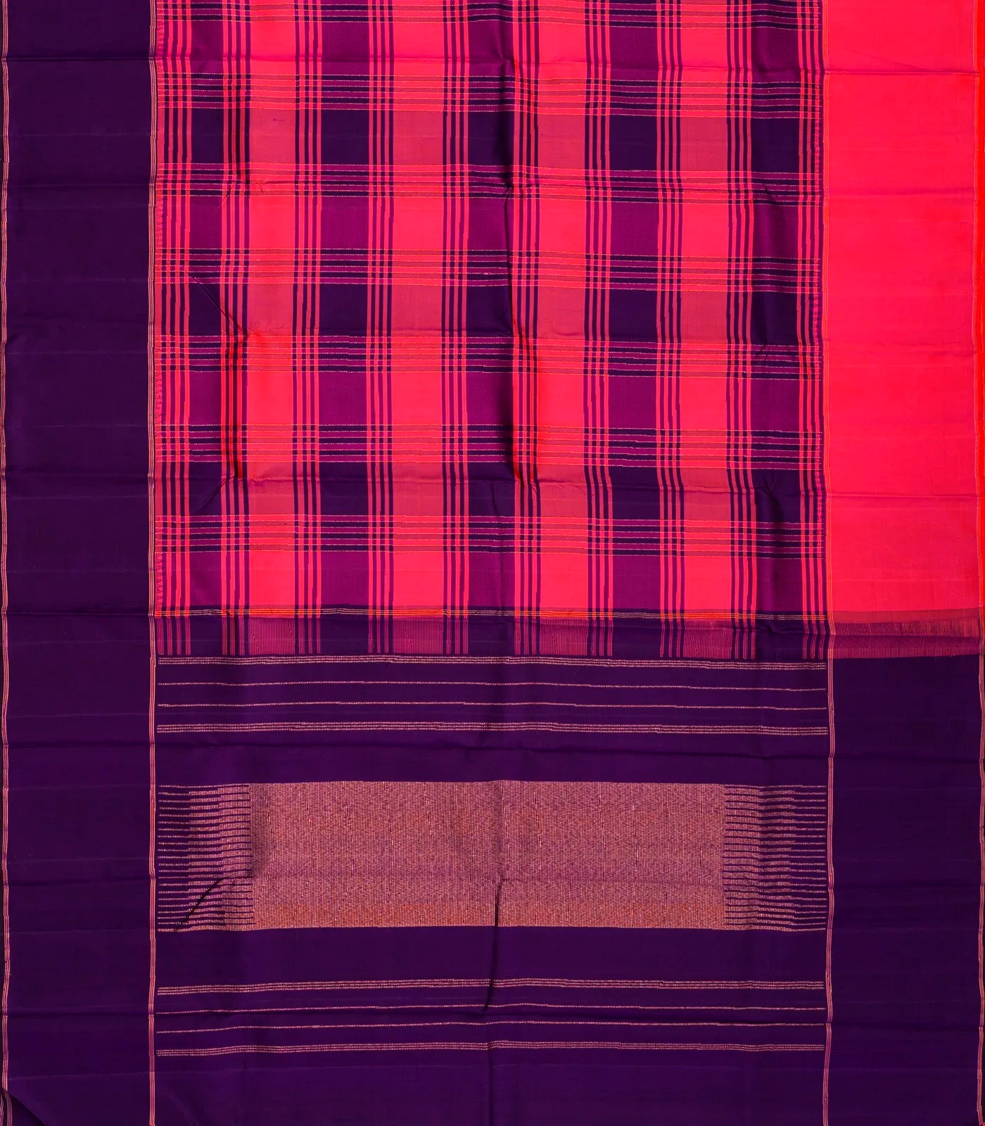 Hot Pink Handloom Kanchipuram Silk Saree With Checks