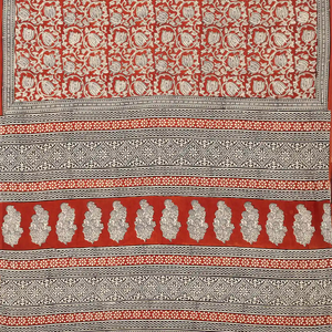 Rust Woven Jaipur Cotton Saree Printed With Floral Motifs