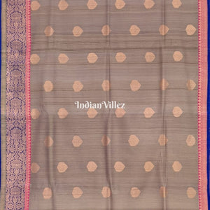 Blue-Grey Brocade Tussar Banarasi Handloom Silk Saree