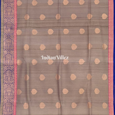 Blue-Grey Brocade Tussar Banarasi Handloom Silk Saree