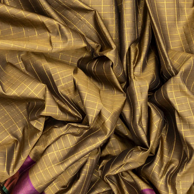 Taupe Handloom Kanchipuram Silk Saree With Checks