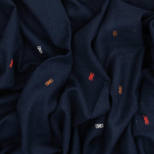 Midnight Blue Handloom Bhujodi Cotton Saree With Buttas