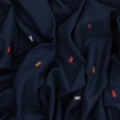 Midnight Blue Handloom Bhujodi Cotton Saree With Buttas