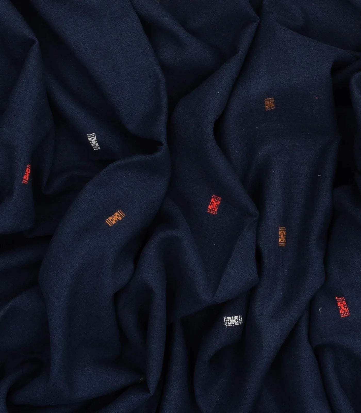 Midnight Blue Handloom Bhujodi Cotton Saree With Buttas