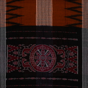Maroon Orissa Cotton Saree With Checks & Black Temple Border