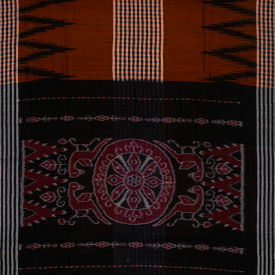 Maroon Orissa Cotton Saree With Checks & Black Temple Border