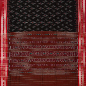 Black Handwoven Orissa Cotton Saree With Tie & Dye Floral Motifs & Contrast Border