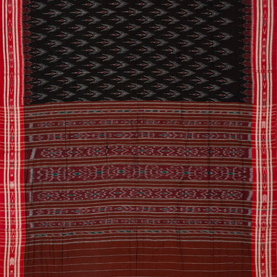 Black Handwoven Orissa Cotton Saree With Tie & Dye Floral Motifs & Contrast Border