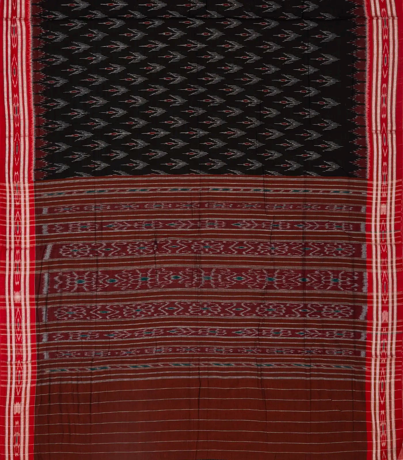Black Handwoven Orissa Cotton Saree With Tie & Dye Floral Motifs & Contrast Border