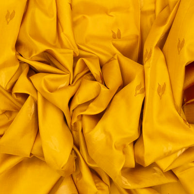 Yellow Handloom Uppada Silk Saree With Floral Buttas