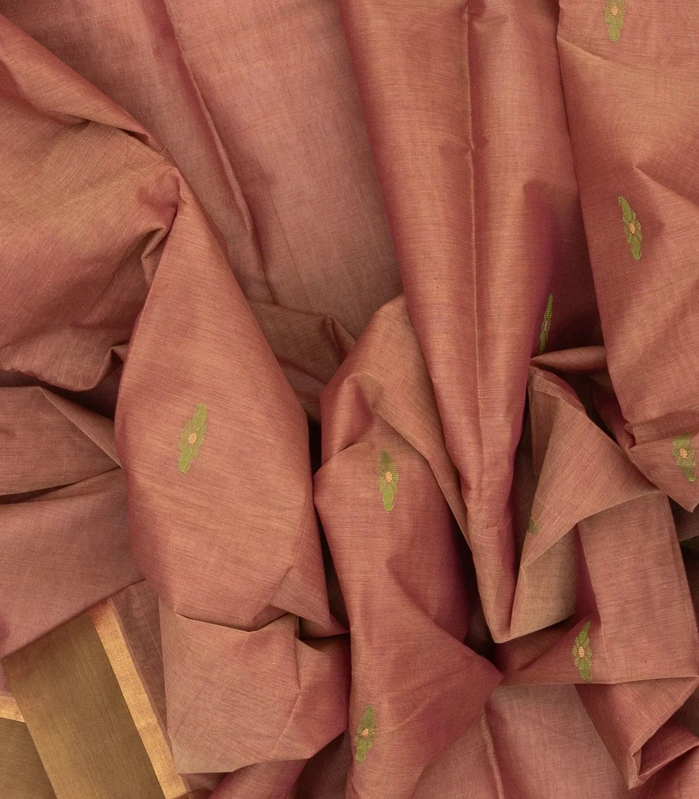 Dusty Pink Handloom Village Cotton Saree With Floral Meenakari Buttas