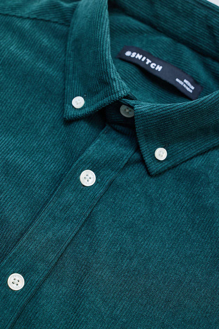 Dark Green Slim Fit Corduroy Shirt