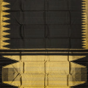 Black Handloom Kanchipuram Silk Saree With Temple Zari Border