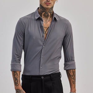 Grey Stretchable Slim Fit Shirt