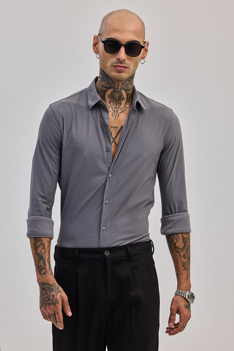 Grey Stretchable Slim Fit Shirt