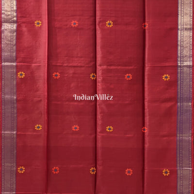 Maroon Green Dual Tone Handwoven Soft Silk Saree