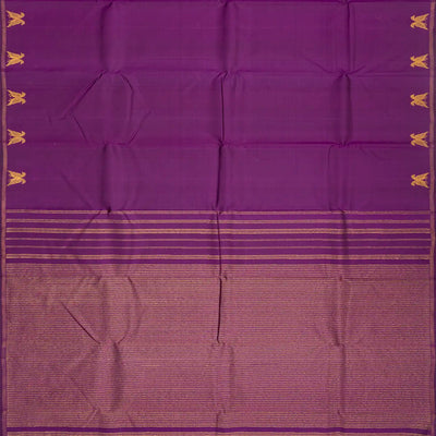 Purple Handloom Kanchipuram Silk Saree With Bird Motifs