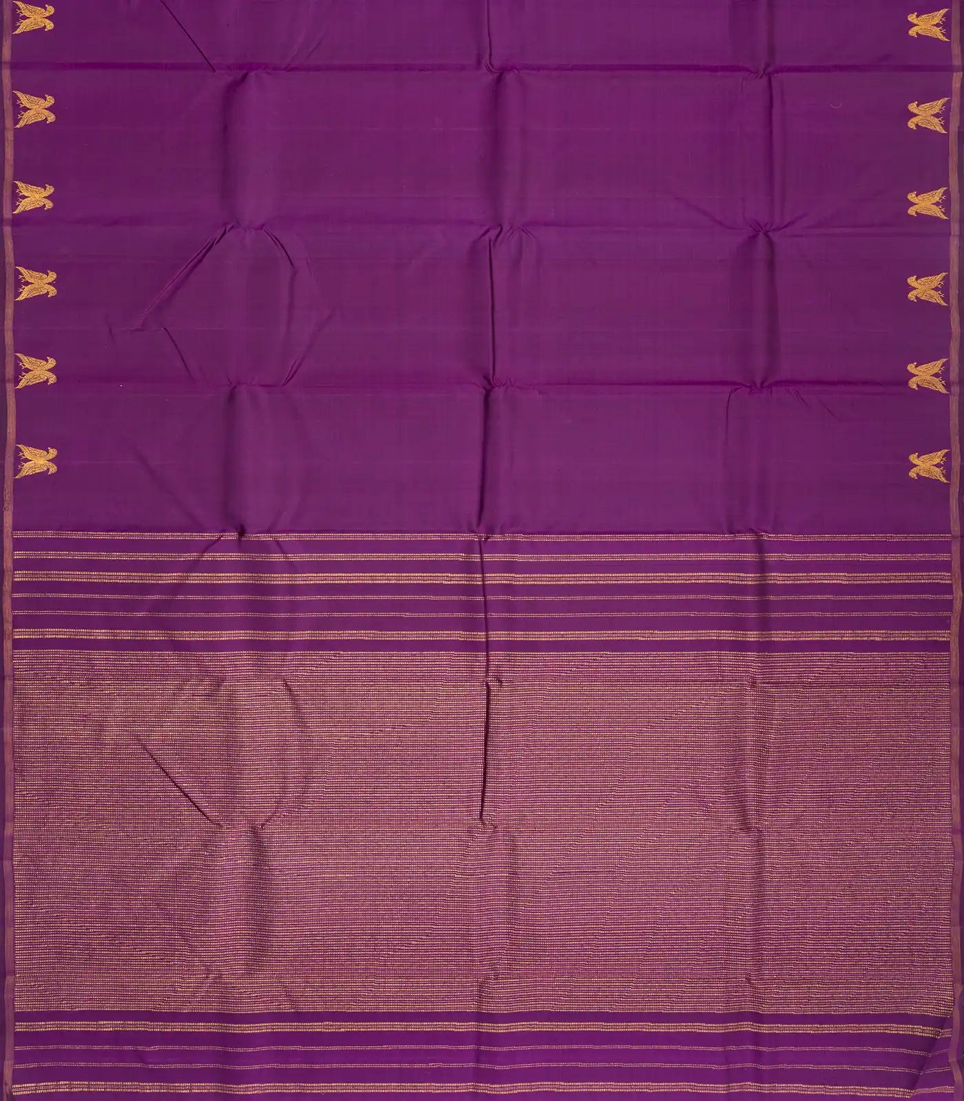Purple Handloom Kanchipuram Silk Saree With Bird Motifs