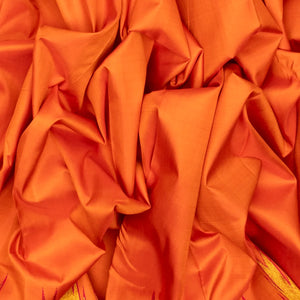 Orange Handloom Kanchipuram Korvai Silk Saree With Zari Temple Border