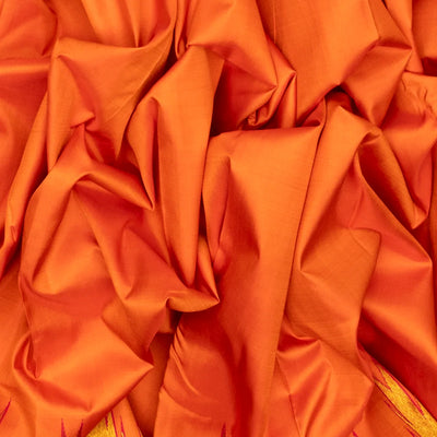 Orange Handloom Kanchipuram Korvai Silk Saree With Zari Temple Border