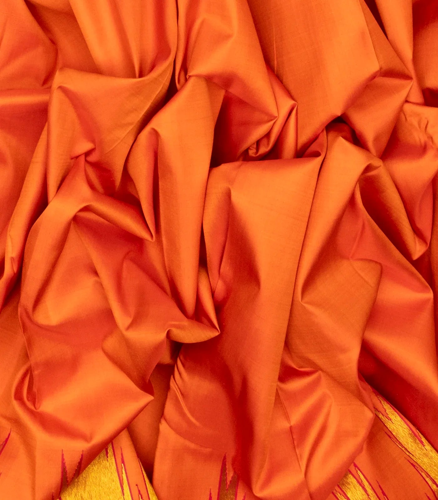 Orange Handloom Kanchipuram Korvai Silk Saree With Zari Temple Border