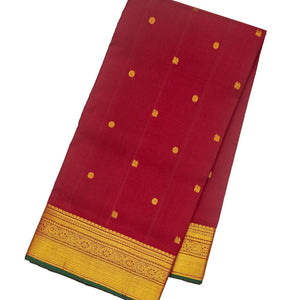 Crimson Handloom Kanchipuram 9 Yards Silk Saree With Annam Buttas