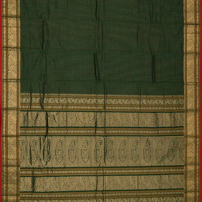 Dark Green Handloom Kanchi Cotton Saree With Checks