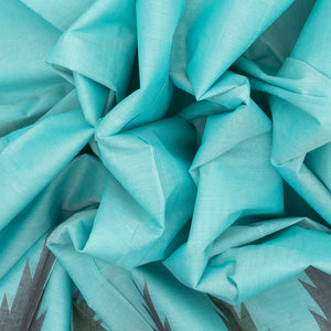 Light Blue Handloom Village Cotton Saree With Temple Border