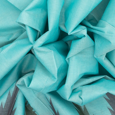 Light Blue Handloom Village Cotton Saree With Temple Border