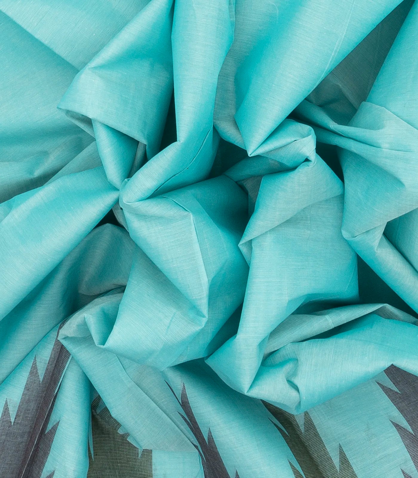 Light Blue Handloom Village Cotton Saree With Temple Border