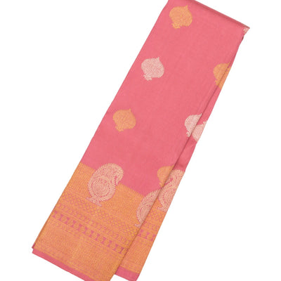 Bubblegum Pink Handloom Kanchipuram Silk Saree With Floral Buttas