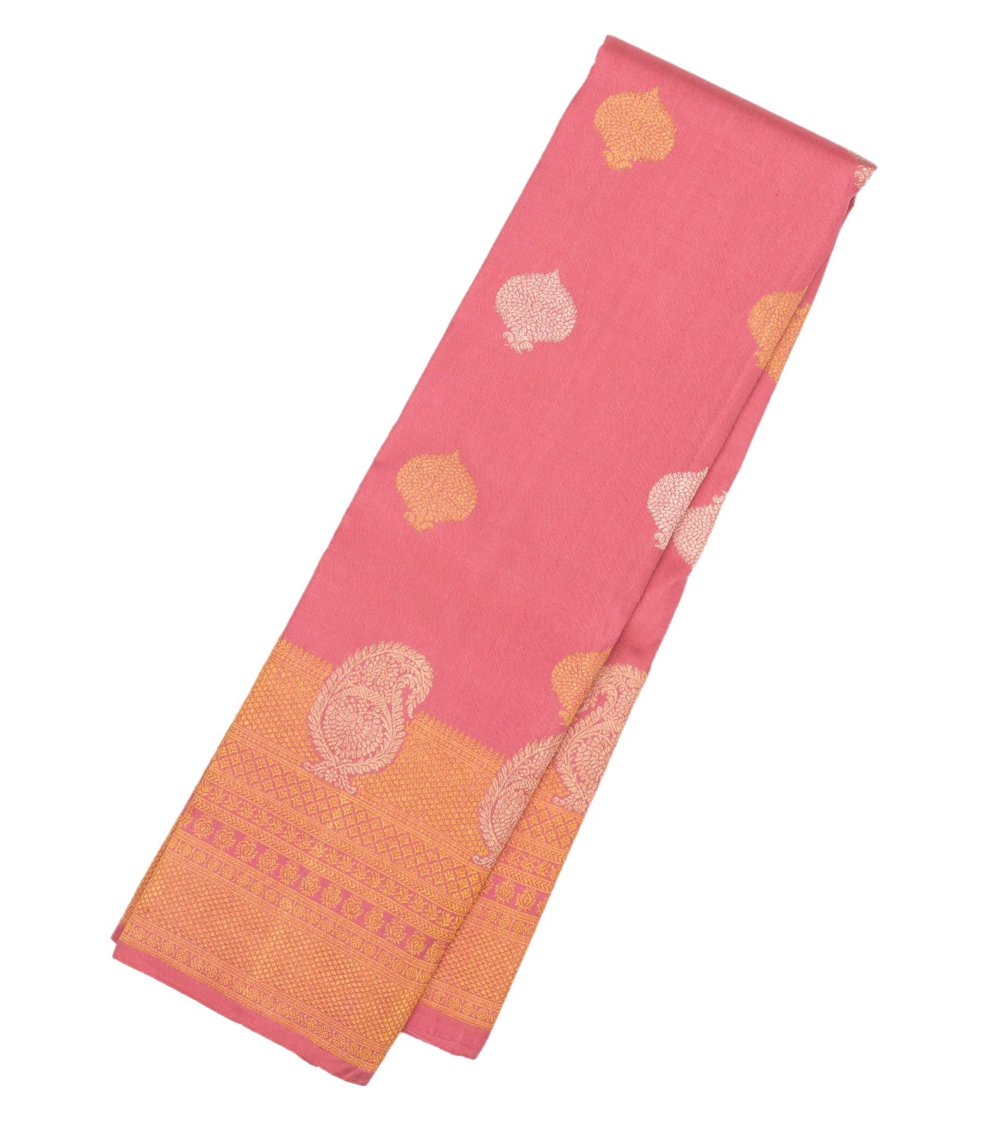 Bubblegum Pink Handloom Kanchipuram Silk Saree With Floral Buttas