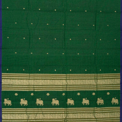 Dark Green Handloom Kanchi Cotton Saree With Kamalam Buttas
