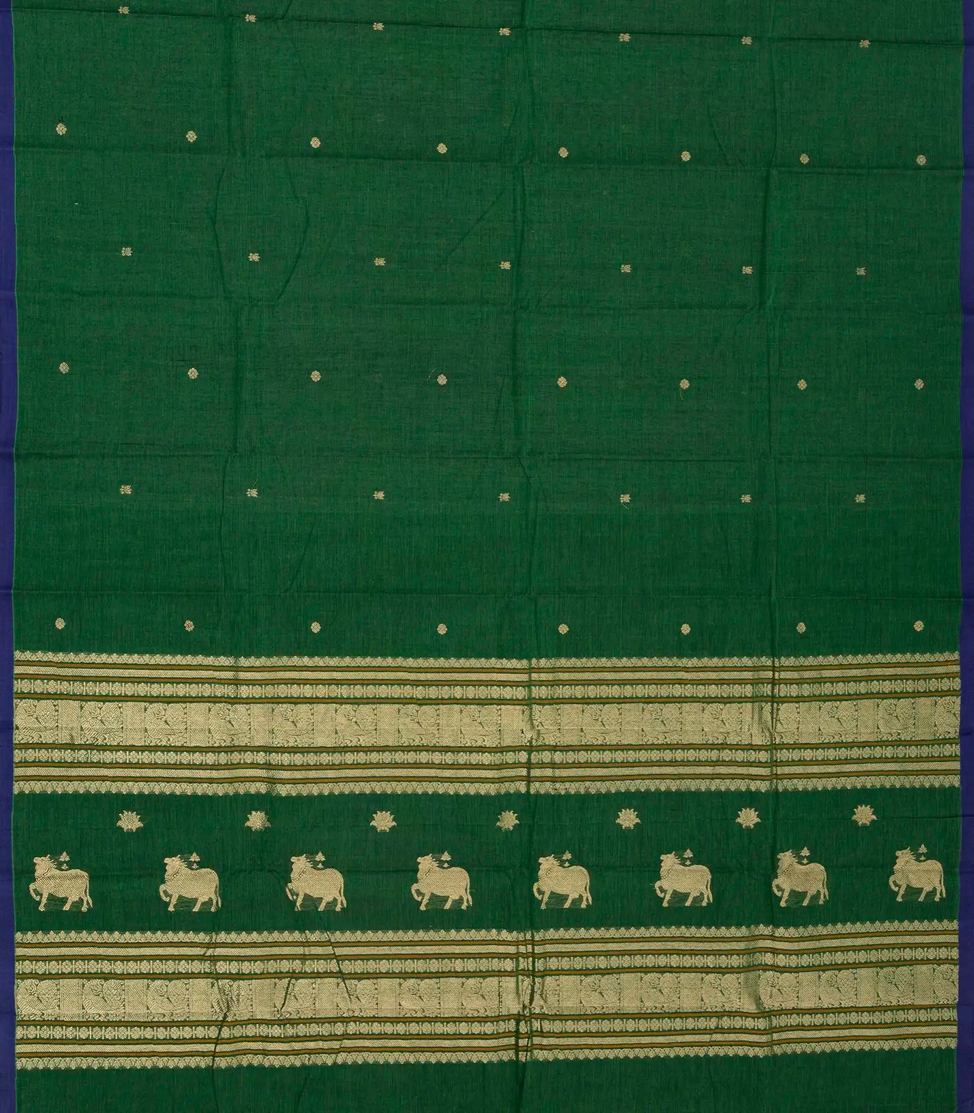 Dark Green Handloom Kanchi Cotton Saree With Kamalam Buttas
