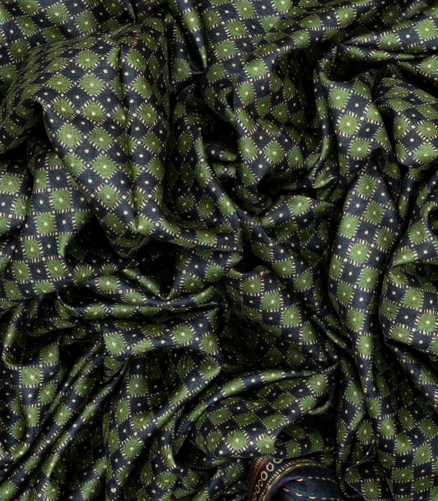 Green Handloom Tussar Silk Saree Printed With Checks