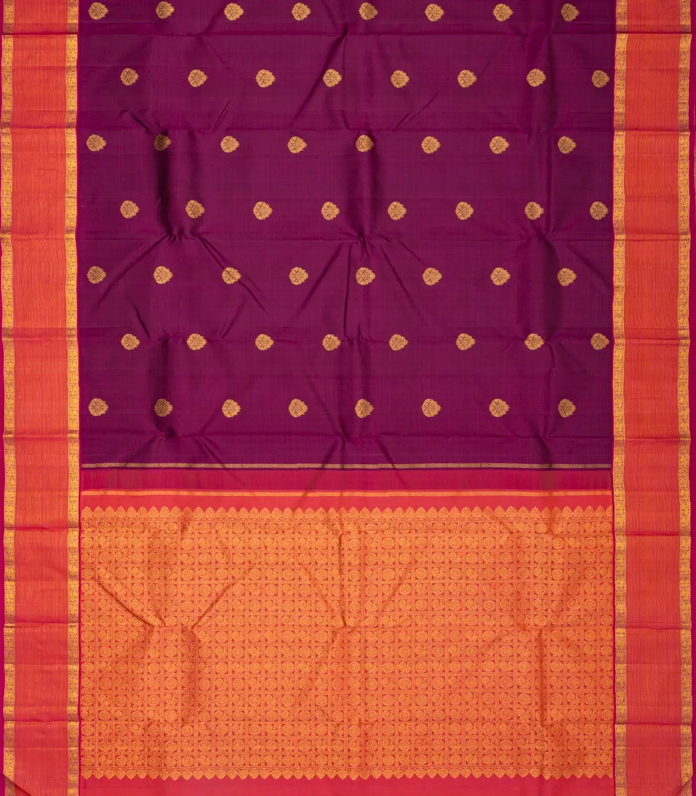 Magenta Handloom Kanchipuram Silk Saree With Floral Buttas