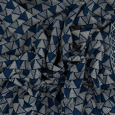 Indigo Woven Jaipur Cotton Saree With Printed Triangle Motifs