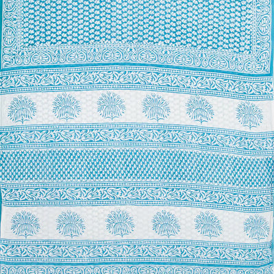 Blue Woven Jaipur Cotton Saree Printed With White Floral Motifs