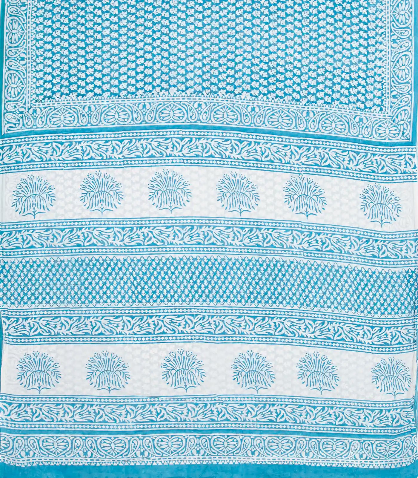 Blue Woven Jaipur Cotton Saree Printed With White Floral Motifs