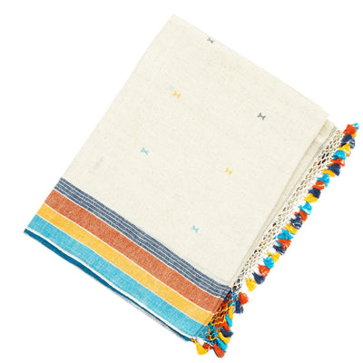 Off White Handloom Bhujodi Cotton Saree With Cross Buttas