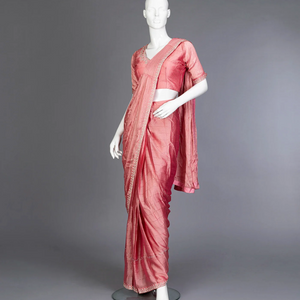 Peach Ready to Wear Chiffon Saree With Embroidery